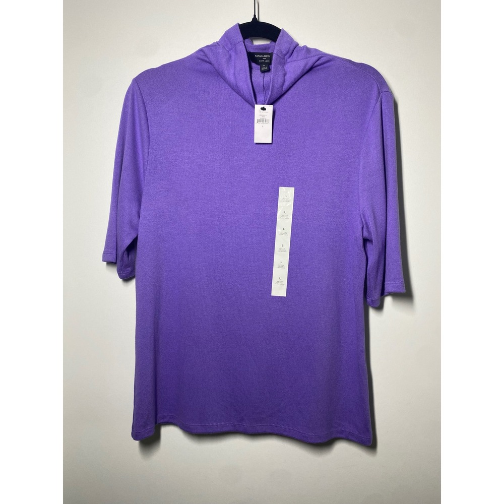 Banana Republic Turtleneck Top Women Large Deep Violet NWT Soft Luxe Elbow Slv